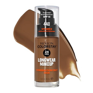 Revlon Liquid Foundation, ColorStay Face Makeup for Combination & Oily Skin, SPF 15, Medium-Full Coverage with Matte Finish, 440 Mahogany, 1 fl oz