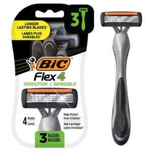 BIC Flex 4 Sensitive Men's 4-Blade Disposable Razor,3 Count