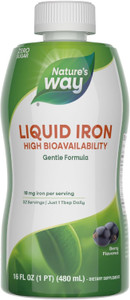 Nature's Way Liquid Iron, 100% Daily Value, 18 mg Iron as Ferric Glycinate per Serving, No Sugar Added, Berry Flavored, 16 Fl Oz (Packaging May Vary)