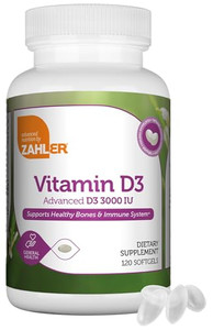 Zahler - Advanced Vitamin D3 3000 IU Softgels (120 Count) Kosher Vegetarian Friendly Vitamin D for Immune Support, Bone, Teeth & Muscle Health - Dail