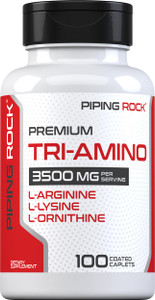 Piping Rock Tri Amino Supplement | 100 Caplets | Complex with L-Arginine, L-Ornithine, L-Lysine | Vegetarian, Non-GMO, Gluten Free