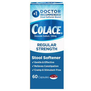 Colace Stool Softener 100 mg, 60 Capsules, Constipation Relief, Docusate Sodium, Gentle Docusate, Stimulant-Free, Regular Strength, #1 Doctor Recomme