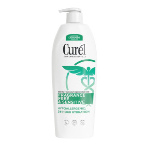 Curel Fragrance Free Comforting Body Lotion, Unscented Dry Skin Moisturizer for Sensitive Skin, with Advanced Ceramide Complex, Repairs Moisture Barr