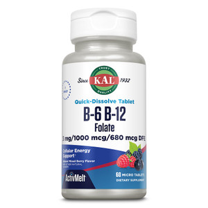 KAL Vitamin B-6, B-12 & Folic Acid Supplement, Heart Health, Energy & Red Blood Cell Support*, with Vitamin B12 Methylcobalamin & Folate, Natural Ber