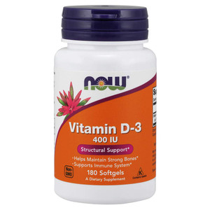 NOW Foods Vitamin D-3 400 IU Softgels, 2 pk, 180 Count (Pack of 2)