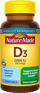 Nature Made Vitamin D3, 90 Softgels, Vitamin D 2000 IU (50 mcg) Helps Support Immune Health, Strong Bones and Teeth, & Muscle Function, 250% of The D