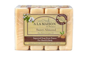 A LA MAISON Sweet Almond Bar Soap - Triple French Milled Natural Moisturizing Hand Soap Bar (4 Bars of Soap, 3.5 oz)