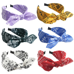 HUANMAYE 6Pcs Boho Headband for Women Knotted Bow Hairbands Fabric Elastic Accessories Rabbit Ear Hair Bands Wide Turban Headwraps for Adult Women (6