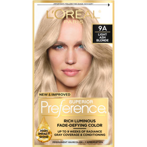 L'Oreal Paris Superior Preference Luminous Fade-Defying Permanent Hair Color, Hair Dye For Up to 9 Weeks of Radiance, Light Ash Blonde 9A, 1 Hair Dye