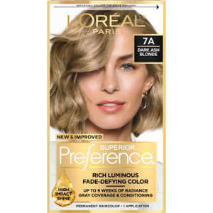 L'Oreal Paris Superior Preference Luminous Fade-Defying Permanent Hair Color, Hair Dye For Up to 9 Weeks of Radiance, Dark Ash Blonde 7A, 1 Hair Dye