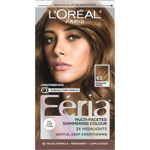 L'Oreal Paris Feria Multi-Faceted Shimmering Permanent Hair Color, 63 Sparkling Amber (Light Golden Brown), Pack of 1 Hair Dye Kit