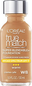 LOréal Paris Makeup True Match Super-Blendable Liquid Foundation, Crème Café W8, 1 Fl Oz,1 Count