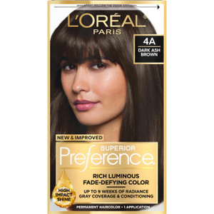 L'Oreal Paris Superior Preference Luminous Fade-Defying Permanent Hair Color, Hair Dye For Up to 9 Weeks of Radiance, Dark Ash Brown 4A, 1 Hair Dye K