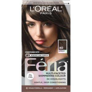 L'Oreal Paris Feria Multi-Faceted Shimmering Permanent Hair Color, 40 Espresso, Pack of 1 Hair Dye Kit