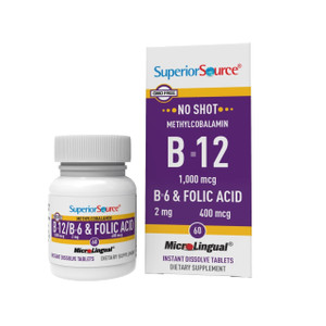 Superior Source No Shot Vitamin B-12 Methylcobalamin 1000 mcg, B-6 & Folic Acid 400 mcg - Supports Brain & Heart Health - Aids Natural Energy Levels