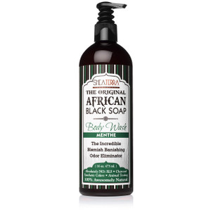 Shea Terra Organics The Original Black Soap Body Wash - Menthe| Non Toxic All Natural Black Soap Full Body Wash with Peppermint Oil that Cleanse, Ref