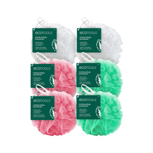 EcoTools Exfoliating EcoPouf, Shower Loofah Scrubs & Cleanses, Pouf with Recycled Netting, Exfoliation Removes Dead Skin, Eco-Friendly Bath Accessory