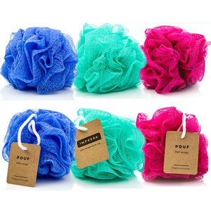 IMPRESA Mesh Bath & Shower Loofah Sponges - 5-Inch - Pack of 6 Gentle Exfoliating Body Scrubber & Bath Pouf - Home & Travel Loofah Pack - Durable Qui