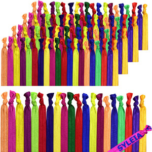 Syleia Hair Ties Pack of 100, Fruit and Berry Color Collection, Elastic Band, Ponytail Holders, Elastic Ribbon, Hair Band, Crease Free, Hand Knotted,