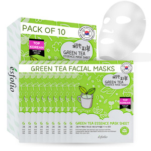 Esfolio Green Tea Essence Face Mask  Hydrating, Soothing, Antioxidant-Rich Sheet Mask for All Skin Types  Moisturizing, Revitalizing Face Treatment