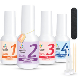 Lavender Violets Dip Powder Liquid Set with Activator, Base Top Coat and Brush Saver 0.5oz/Bot Nail File Necessary Tools for Dipping Powder Acrylic M