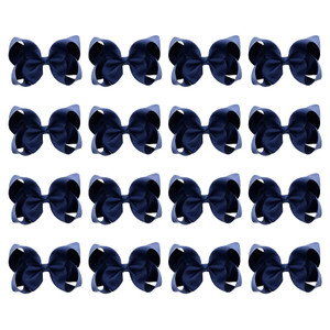 DEEKA 16 PCS 4" Hand-made Hair Bow Grosgrain Ribbon Solid Color Hair Bow Alligator Clips Hair Accessories for Little Teen Toddler Girls -Navy Blue