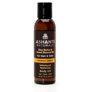 Ashanti Naturals Pure Shea and Sweet Almond Oil for Hair and Skin | Moisturizing Body Oil for Dry Skin, Scalp and Hair [Fragrance: Midnight Amber, 4