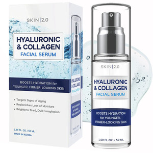 Skin 2.0 Hyaluronic Acid & Collagen Face Serum - Dermatologist Tested, Skin Tightening, Hydrating - Anti-Aging, Clean Beauty, Cruelty-Free Korean Ski