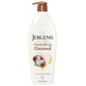 Jergens Hydrating Coconut Body Lotion, Hand and Body Moisturizer, Infused with Coconut Oil, Hydrates Dry Skin Instantly, Dermatologist Tested, 26.5 O