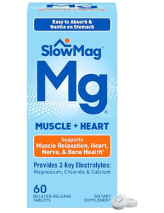 SlowMag Muscle & Heart Magnesium Chloride Supplement with Calcium, 60 Count, Supports Muscle Relaxation, Heart, Nerve & Bone Health, High Absorption
