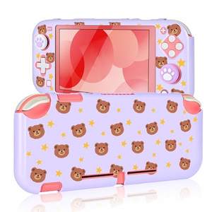 DLseego Protective Case Suitable for Switch Lite Console 2019, PC Hard Shell Anti-Slip Shock-Absorption Bear Protective Games Case Accessories with 2