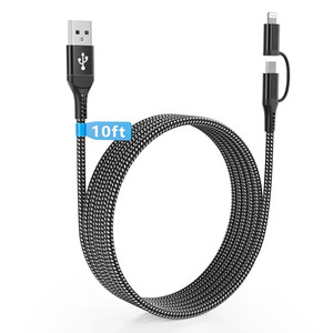 Long USB to USB-C and Lightning Cable 10FT/3M [MFi & 3A Fast Charge & Data Sync] 2in1 Extra Long iPhone Charging Cord Nylon Braided Fast Apple Charge