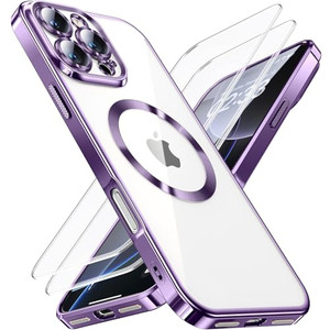 JUESHITUO for iPhone 16 Pro Case with 2X Screen Protection [Built-in Lens Protector] [Stronger N56 Magnets] [Not-Yellowing] Compatible with Magsafe W