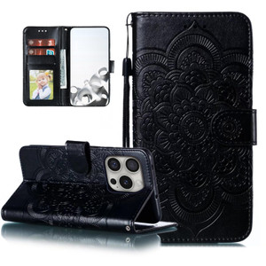 EYZUTAK Case for iPhone 16 Pro, Premium PU Leather Magnetic Closure Flip Wallet Phone Case with Card Holder Cash Slot Stand Function Embossed Mandala
