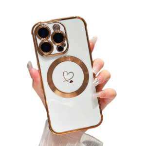 ZTOFERA Magnetic Case for iPhone 16 Pro Case 6.3" [Compatible with MagSafe] Cute Plating Love Hearts Pattern Case with Camera Protection,Soft Shockpr