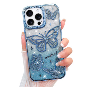 KANGHAR Glitter Case for iPhone 16 Pro Max 6.9", Bling Cute Gradient 3D Butterfly Pattern Luxury Plating Designed for Women Girls, Slim Fit Soft TPU