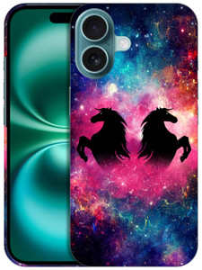 GlamCase for iPhone 16, iPhone 16 Case - Horses Galaxy Design Printed Slim & Sleek Cute Plastic Hard Snap on Protective Designer Back Phone Case/Cove
