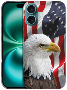 GlamCase for iPhone 16 Plus, iPhone 16 Plus Case - Bald Eagle American Flag Design Printed Slim & Sleek Cute Plastic Hard Protective Designer Back Ca