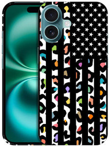 GlamCase for iPhone 16, iPhone 16 Case - USA Flag with Leopard Skin Pattern Design Printed Slim & Sleek Cute Plastic Hard Protective Designer Back Ca