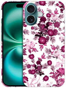 GlamCase for iPhone 16 Plus, iPhone 16 Plus Case - Pink Burgundy Floral Pattern Printed Slim & Sleek Cute Plastic Hard Protective Designer Back Case/
