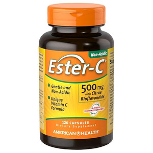 American Health Ester-C with Citrus Bioflavonoids Capsules - Gentle On Stomach, Non-Acidic Vitamin C - 500 mg, 60 Servings, 120 Count