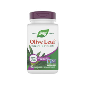 Nature's Way Olive Leaf Standardized Extract Supplement, Supports Heart Health*, 250 mg Per Serving, Gluten Free, Vegan, 60 Capsules (Packaging May V