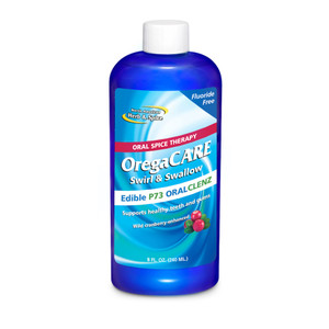 NORTH AMERICAN HERB & SPICE OregaCare Swirl & Swallow, Cranberry Flavor - 8 fl oz - Edible Oregano Oil Mouthwash, Oral Rinse - Supports Healthy Teeth