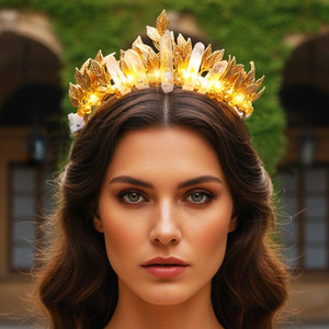 Catery Gold Leaf Crown Light up Headband Greek Goddess Headpiece Accessories for Women
