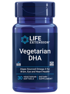 Life Extension Vegetarian DHA, Omega-3 from Algae for cognition, Mood & Eye Health, Gluten-Free, Non-GMO, Vegan, 30 softgels