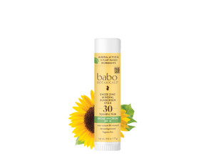 Babo Botanicals Sheer Zinc Mineral Sunscreen Sport Stick SPF30- Natural Zinc Oxide- Shea Butter- Fragrance-Free - Water Resistant - MADE SAFE Certifi