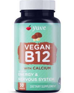 Yuve Vegan B12 with Calcium for Maximum Absorbption - Active Energy & Central Nervous System Support - 1000mcg Cobalamin Vitamin B 12 - Natural, Non-