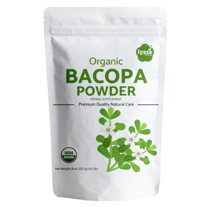 Organic Bacopa Powder (Brahmi Leaf), Certified organic Ayurveda Superfood, Hair and brain tonic, Resealable Pouch of 8 oz