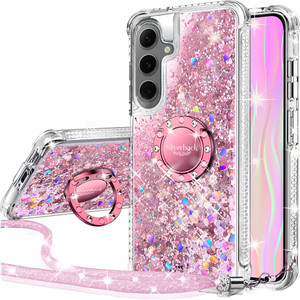 Silverback for Samsung Galaxy S24 FE Case, Moving Liquid Holographic Glitter Case with Ring Stand, Girls Women Bling Diamond Slim Protective Cover fo