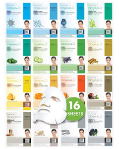 DERMAL Collagen Essence Sheet Mask 16 Combo Pack - 16 Days Daily Skin Therapy for Glow - Aloe, Snail, Vitamin Variety Gift Set - K-Beauty
